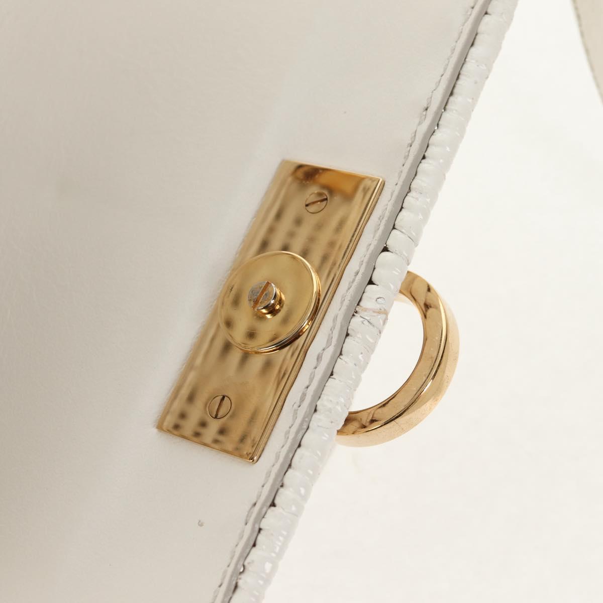 Salvatore Ferragamo Gancini Hand Bag Rattan 2way White Gold Auth 150815AV