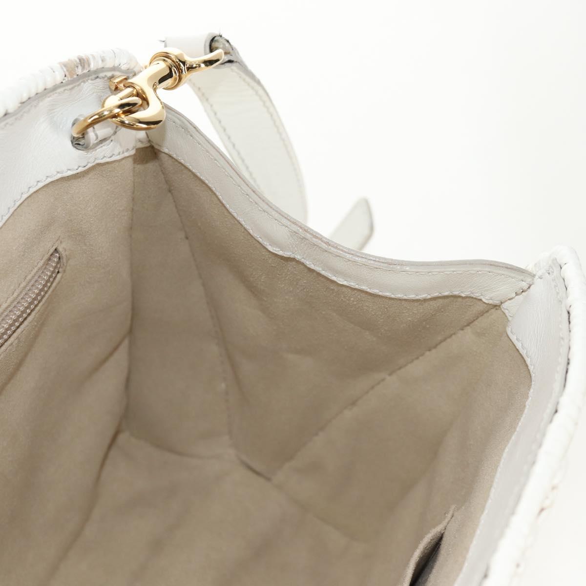 Salvatore Ferragamo Gancini Hand Bag Rattan 2way White Gold Auth 150815V