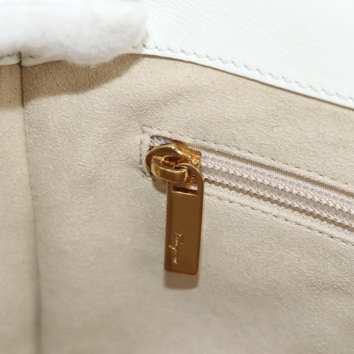 Salvatore Ferragamo Gancini Hand Bag Rattan 2way White Gold Auth 150815V