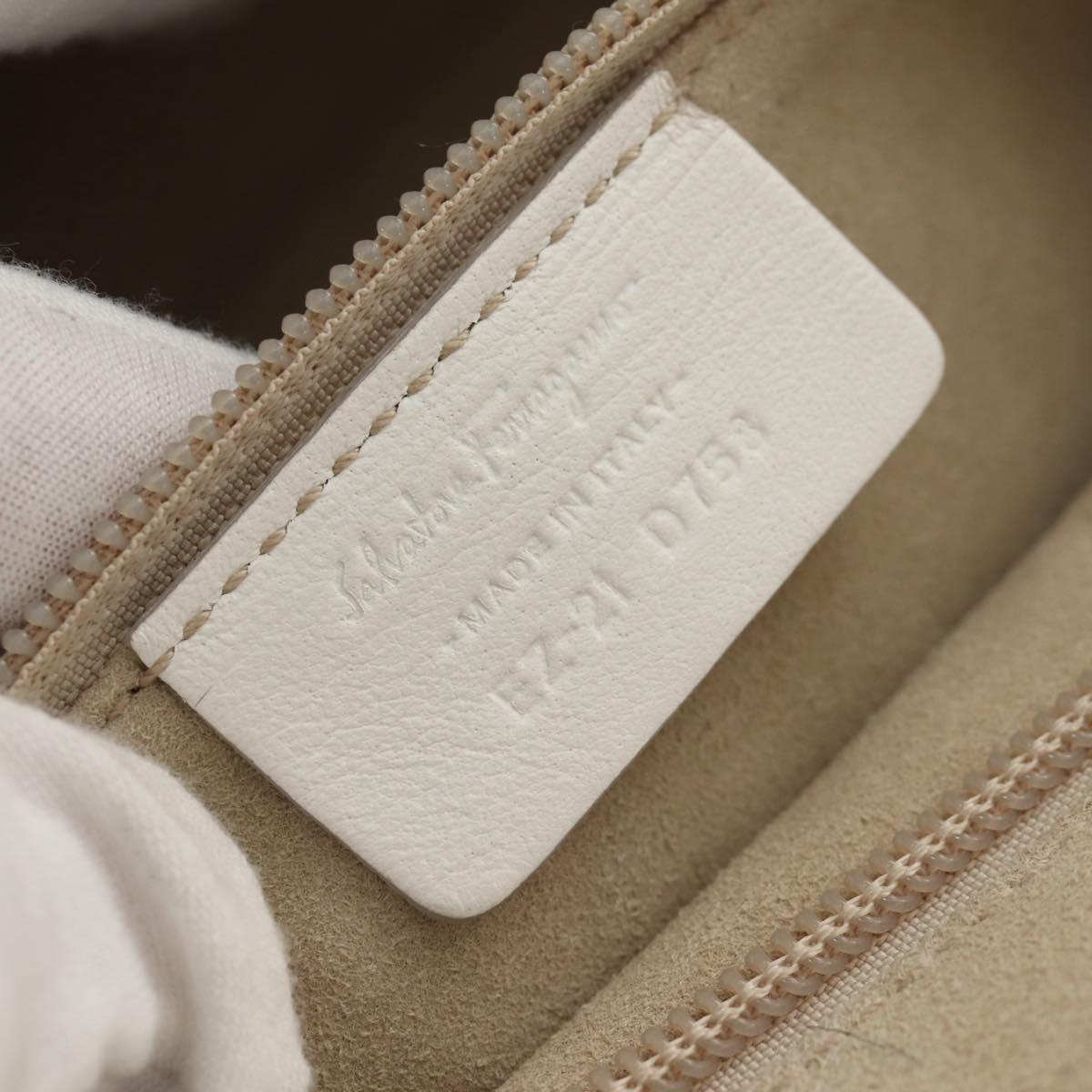 Salvatore Ferragamo Gancini Hand Bag Rattan 2way White Gold Auth 150815AV