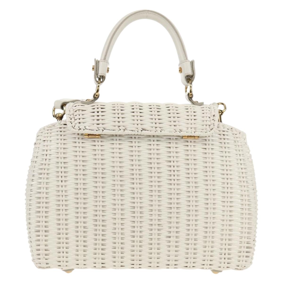 Salvatore Ferragamo Gancini Hand Bag Rattan 2way White Gold Auth 150815V