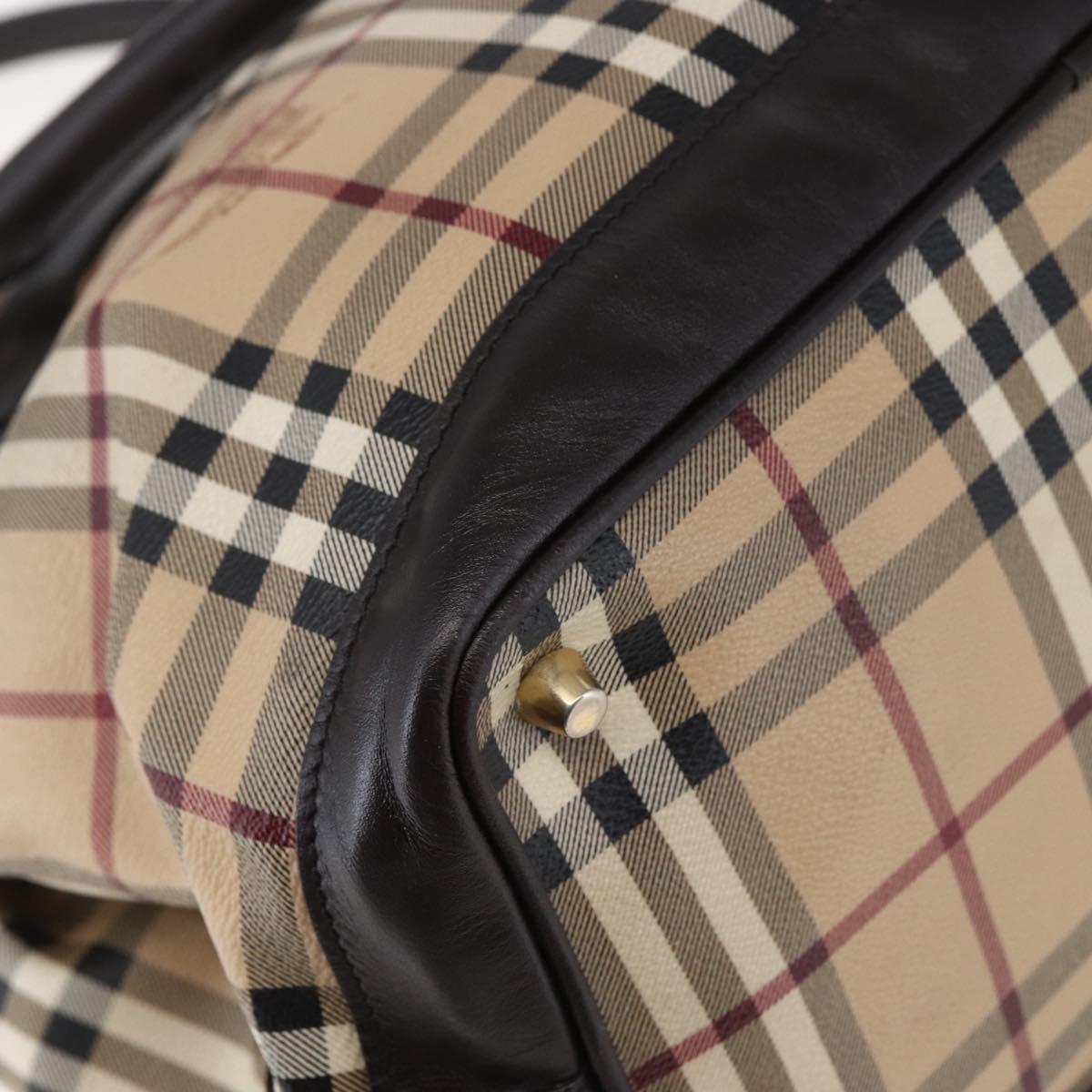 BURBERRY Nova Check Tote Bag PVC Beige Gold Auth 150816