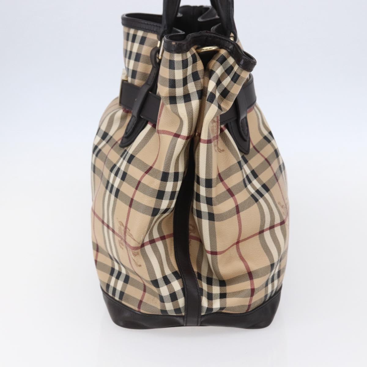 BURBERRY Nova Check Tote Bag PVC Beige Gold Auth 150816