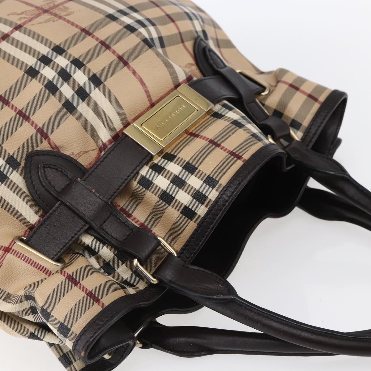 BURBERRY Nova Check Tote Bag PVC Beige Gold Auth 150816