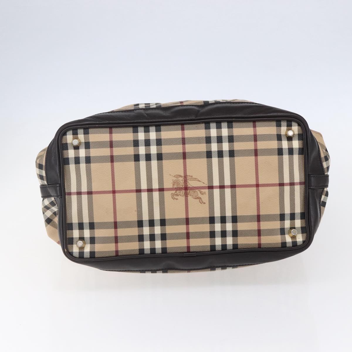 BURBERRY Nova Check Tote Bag PVC Beige Gold Auth 150816