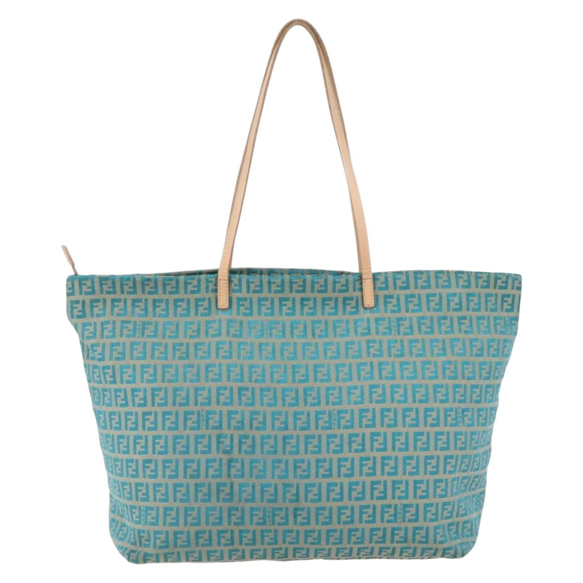 FENDI Zucchino Canvas Mamma Baguette Tote Bag Green Auth 150817