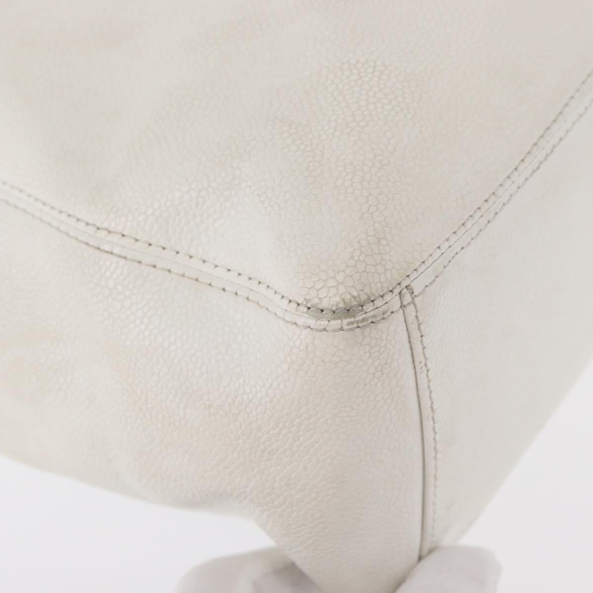 CHANEL COCO Mark Hand Bag Caviar Skin White Gold CC Auth 150819