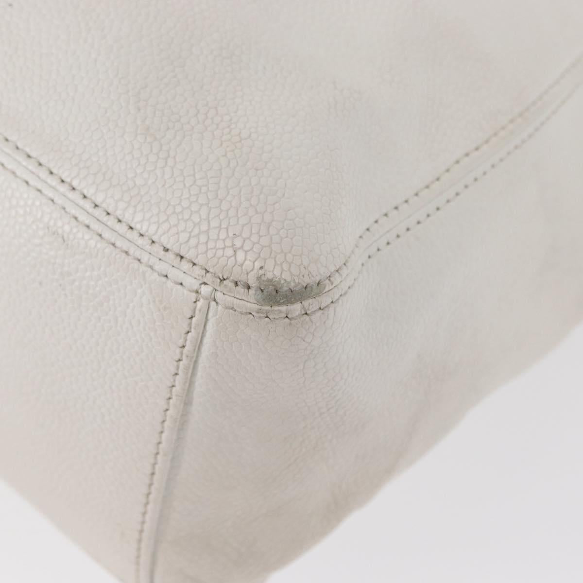 CHANEL COCO Mark Hand Bag Caviar Skin White Gold CC Auth 150819