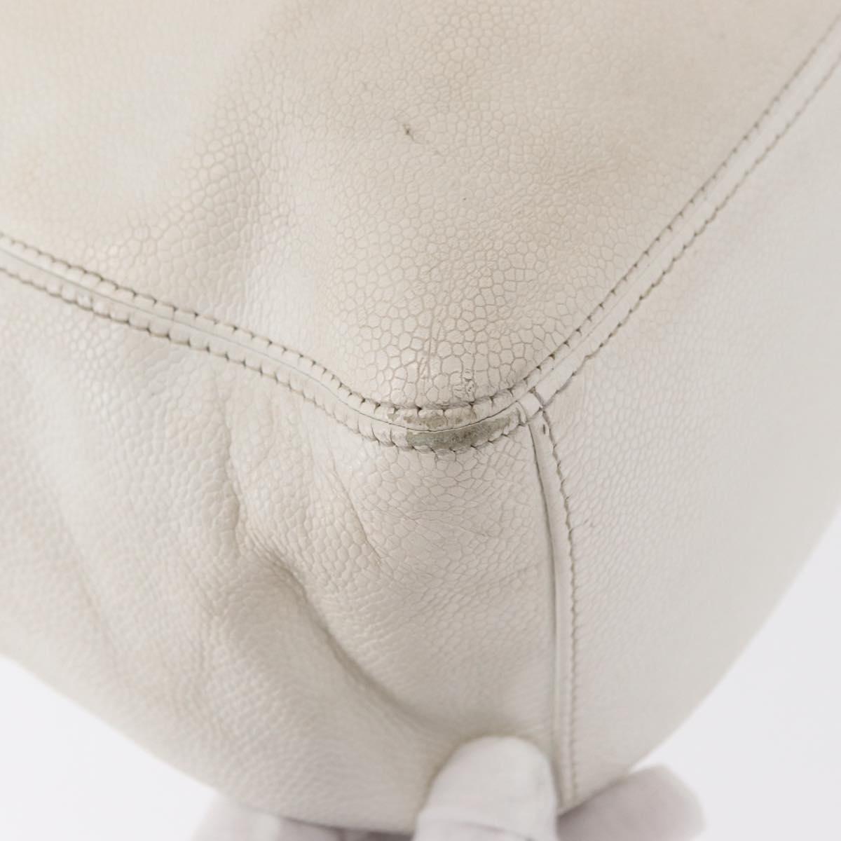 CHANEL COCO Mark Hand Bag Caviar Skin White Gold CC Auth 150819