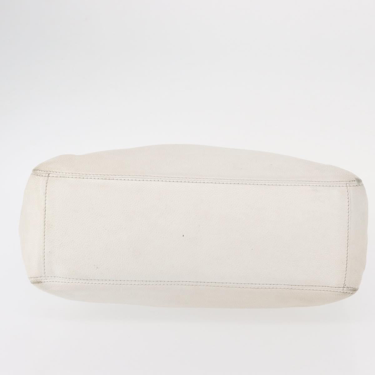 CHANEL COCO Mark Hand Bag Caviar Skin White Gold CC Auth 150819