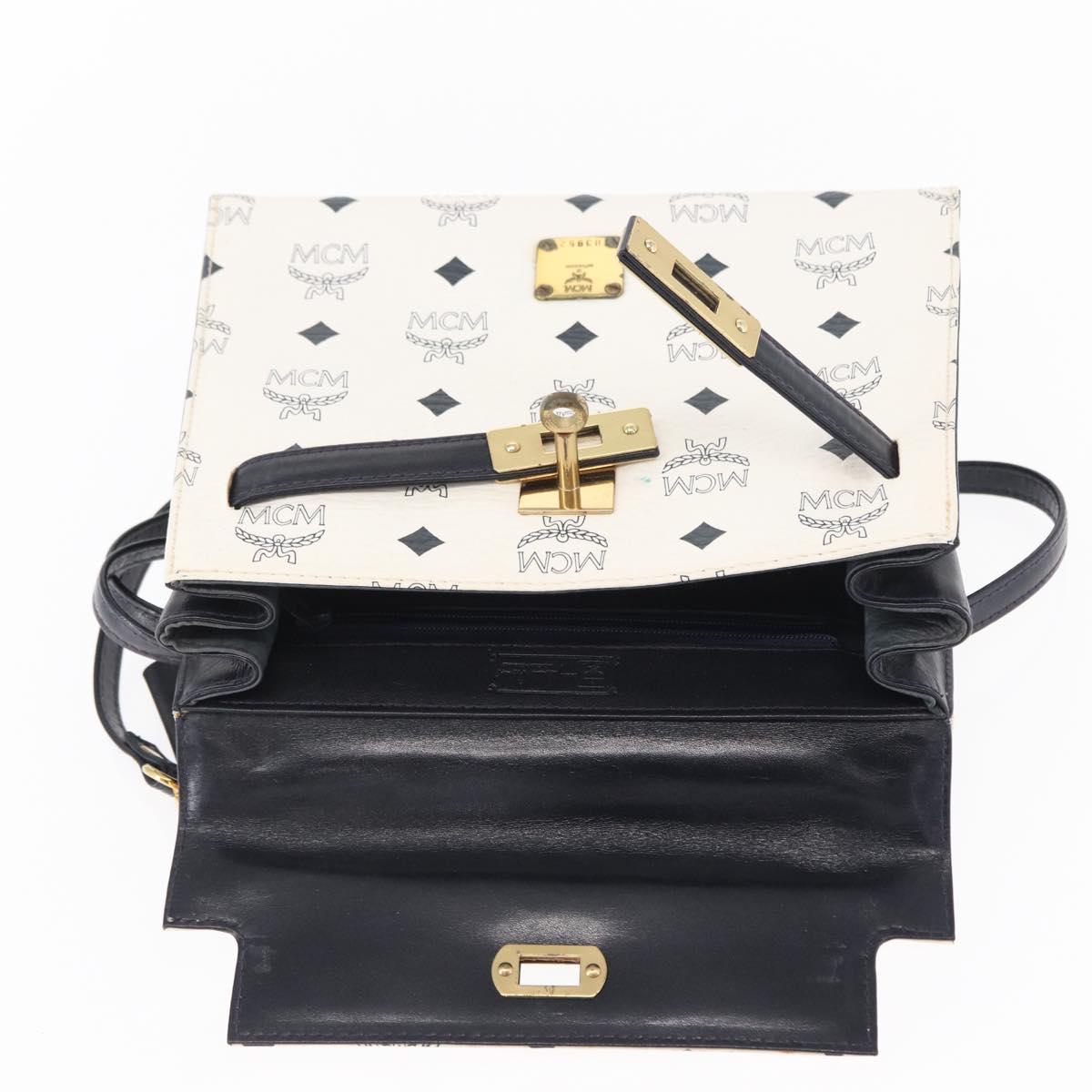 MCM Logogram Vicetos Hand Bag PVC Leather 2way White Gold Auth 150837