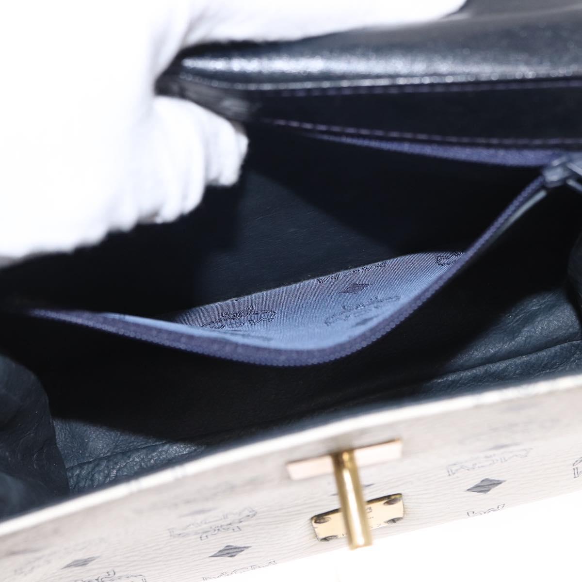MCM Logogram Vicetos Hand Bag PVC Leather 2way White Gold Auth 150837