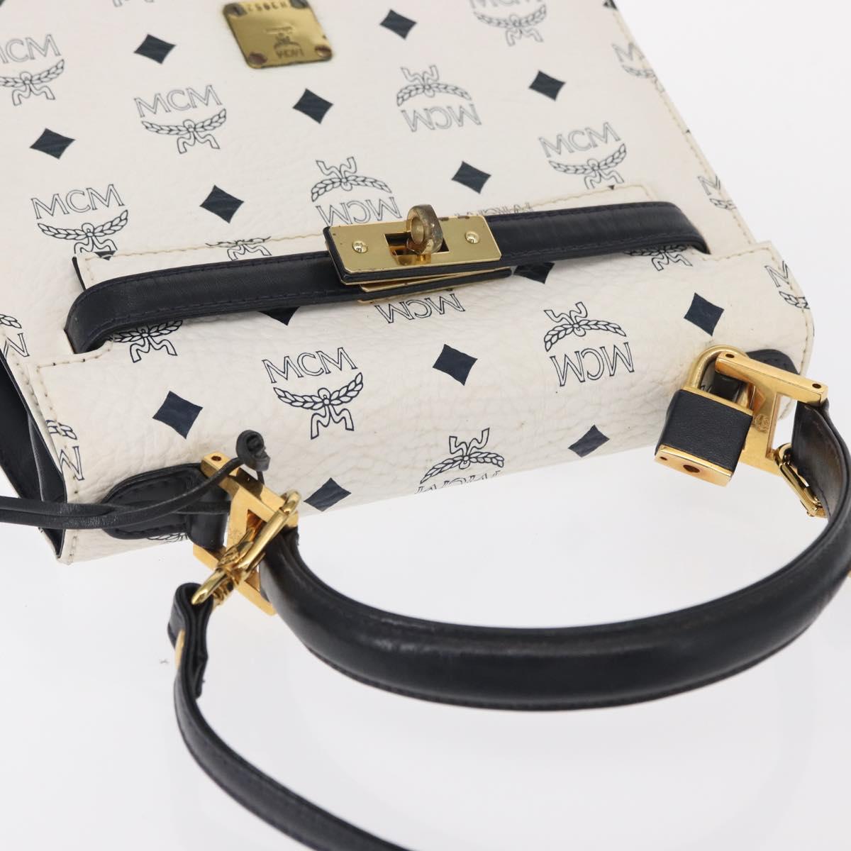 MCM Logogram Vicetos Hand Bag PVC Leather 2way White Gold Auth 150837