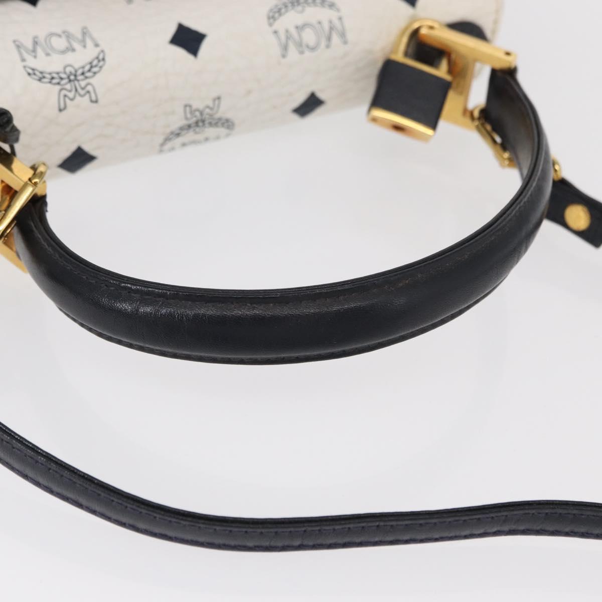 MCM Logogram Vicetos Hand Bag PVC Leather 2way White Gold Auth 150837