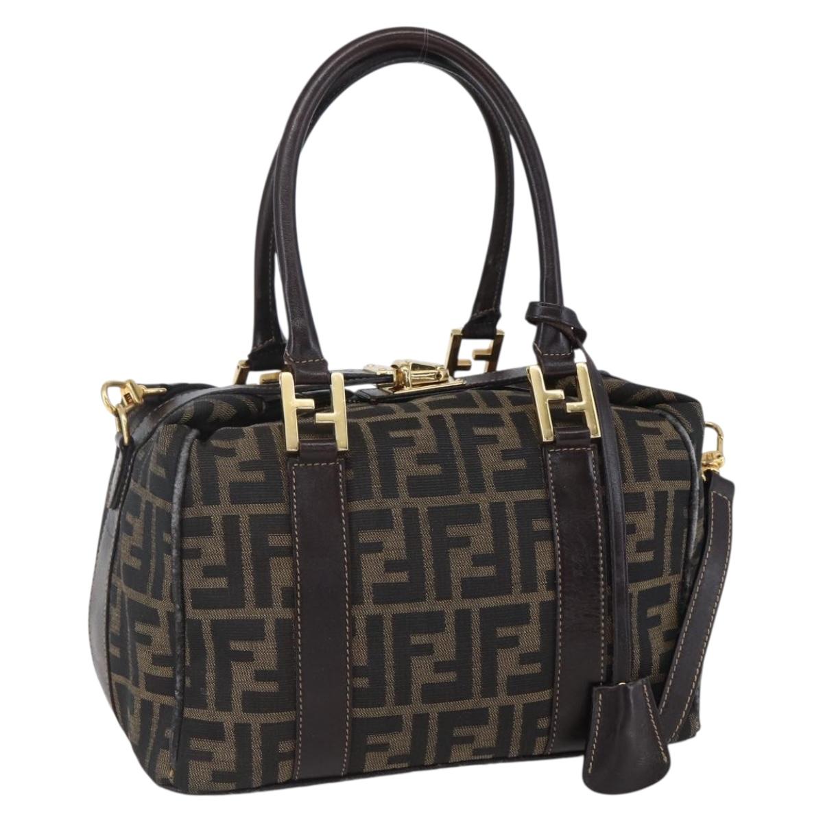 FENDI Zucca Canvas Hand Bag 2way Black Brown Auth 150838