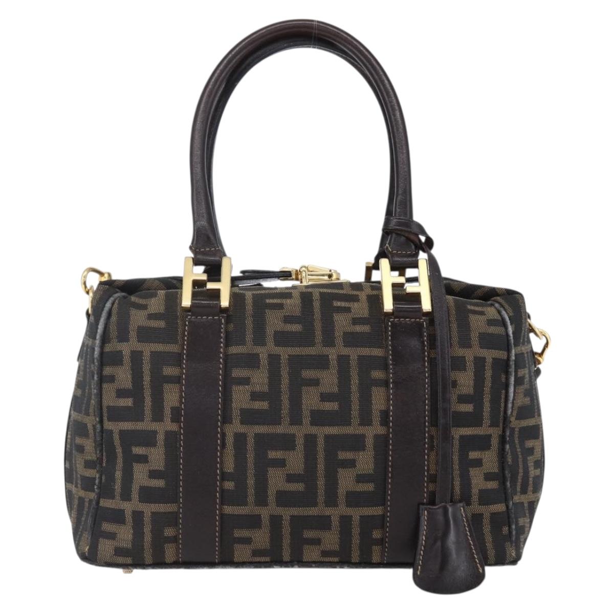 FENDI Zucca Canvas Hand Bag 2way Black Brown Auth 150838