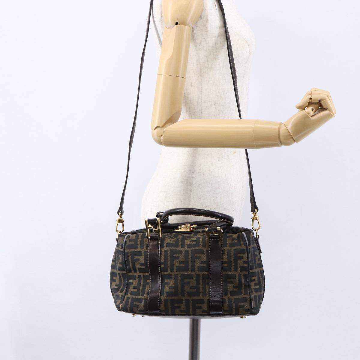 FENDI Zucca Canvas Hand Bag 2way Black Brown Auth 150838