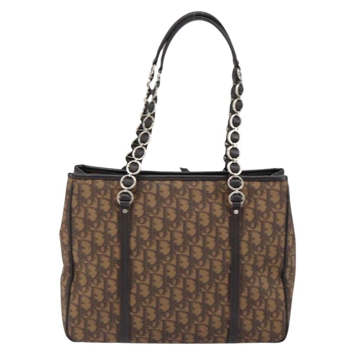 Christian Dior Trotter Canvas Chain Tote Bag PVC Romantic Navy Gold Auth 150839