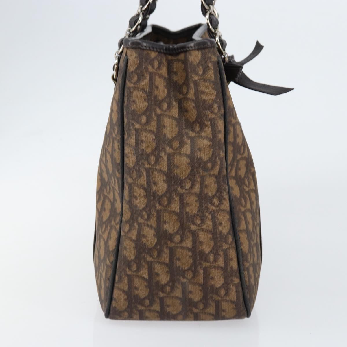 Christian Dior Trotter Canvas Chain Tote Bag PVC Romantic Navy Gold Auth 150839