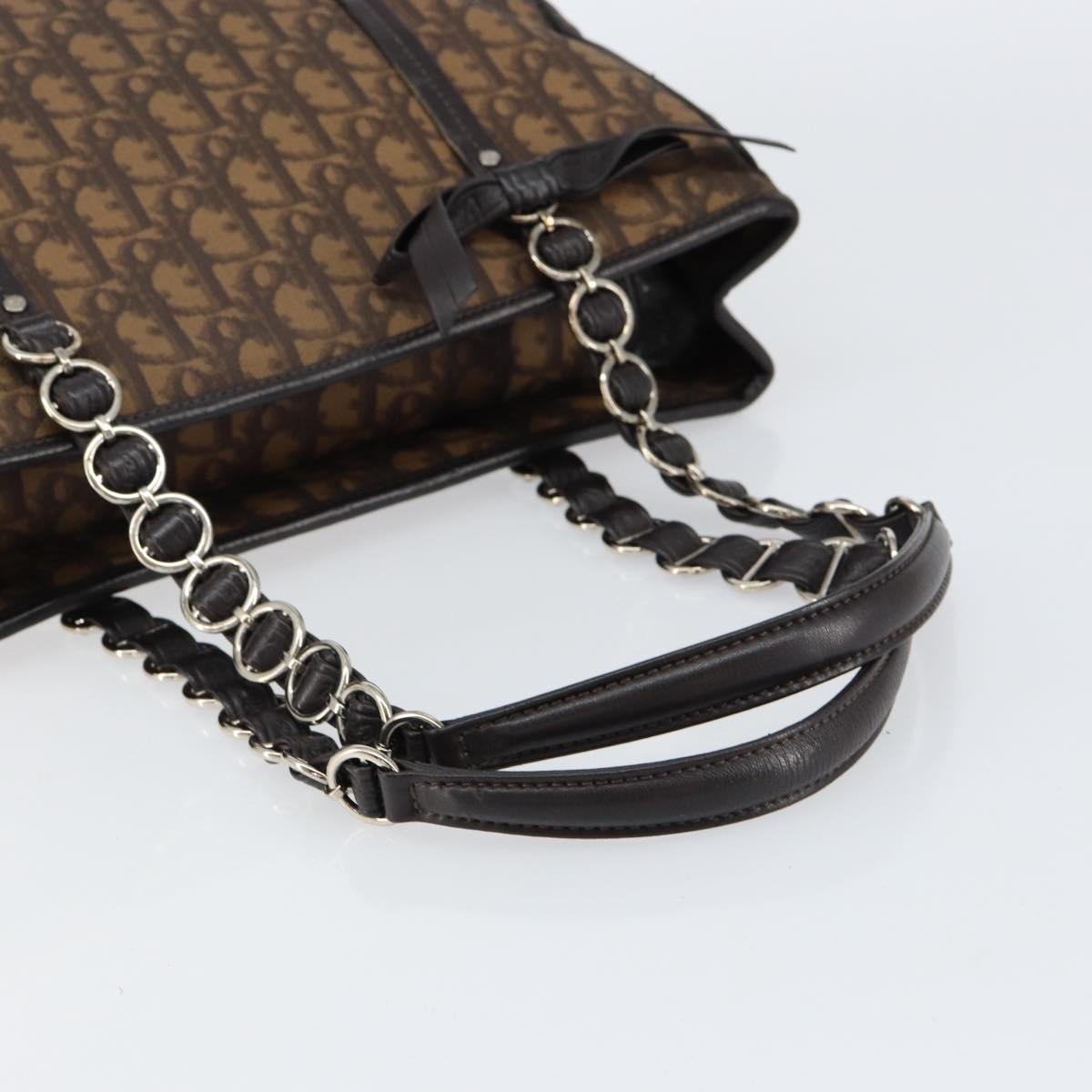 Christian Dior Trotter Canvas Chain Tote Bag PVC Romantic Navy Gold Auth 150839