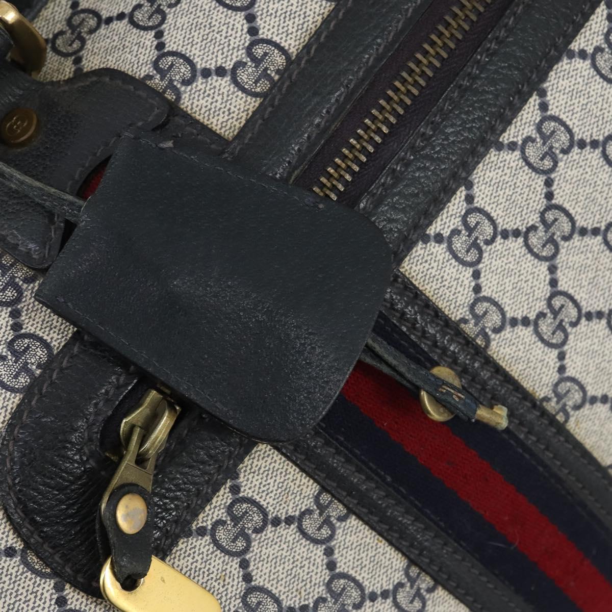GUCCI GG Supreme Sherry Line Boston Bag PVC Navy Gold Auth 150841