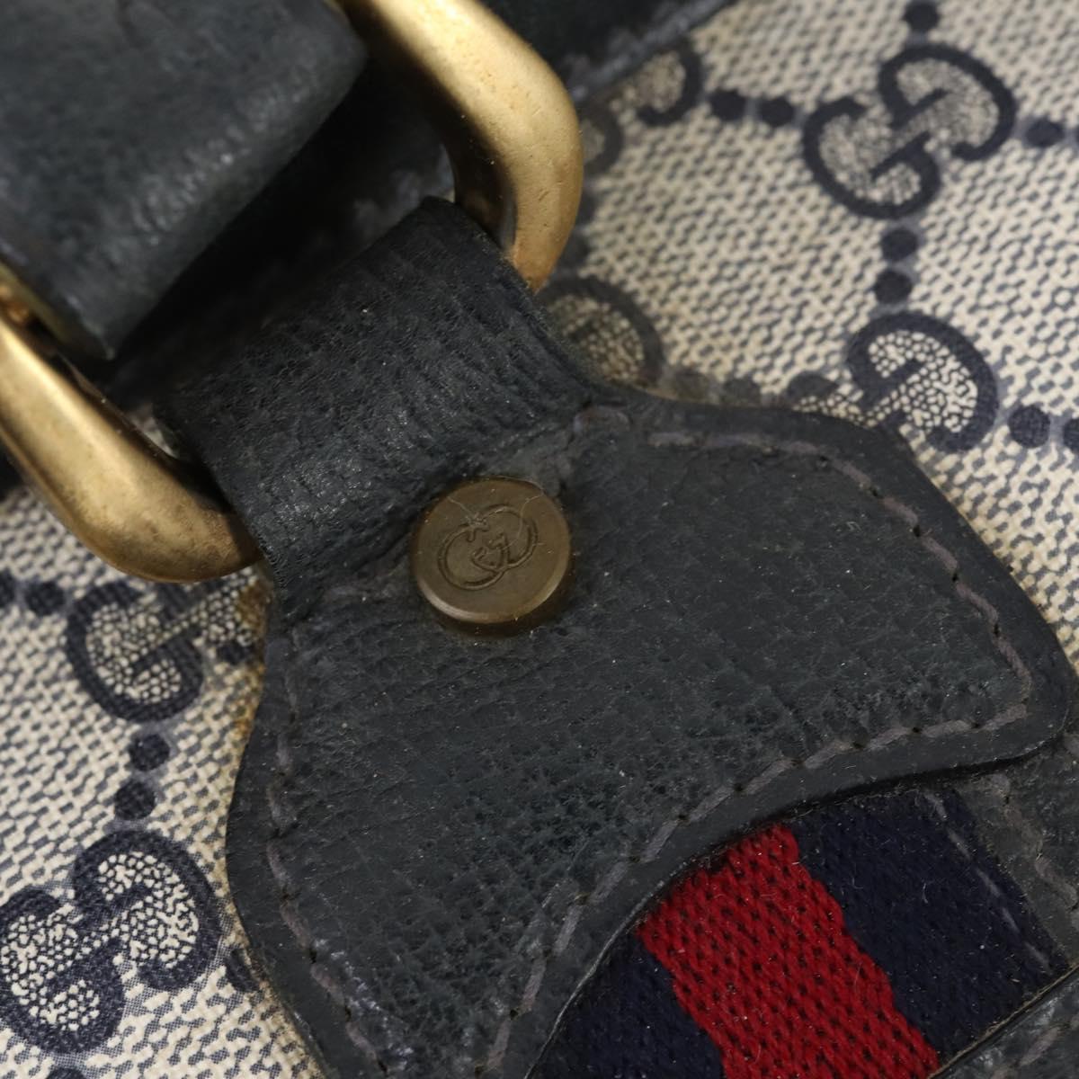 GUCCI GG Supreme Sherry Line Boston Bag PVC Navy Gold Auth 150841