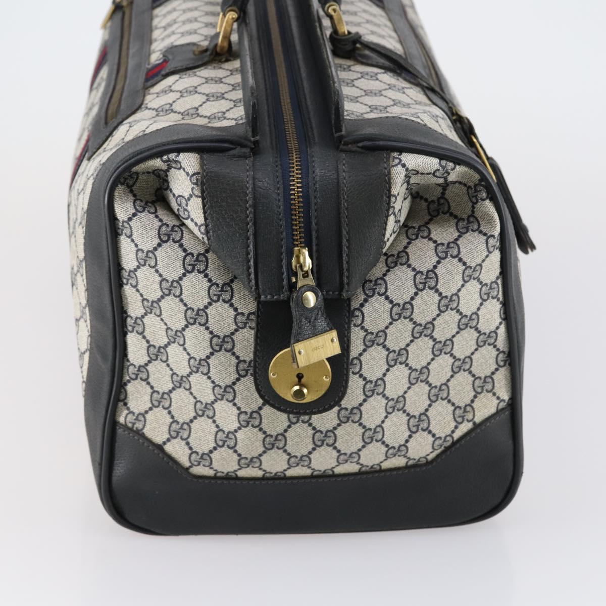 GUCCI GG Supreme Sherry Line Boston Bag PVC Navy Gold Auth 150841