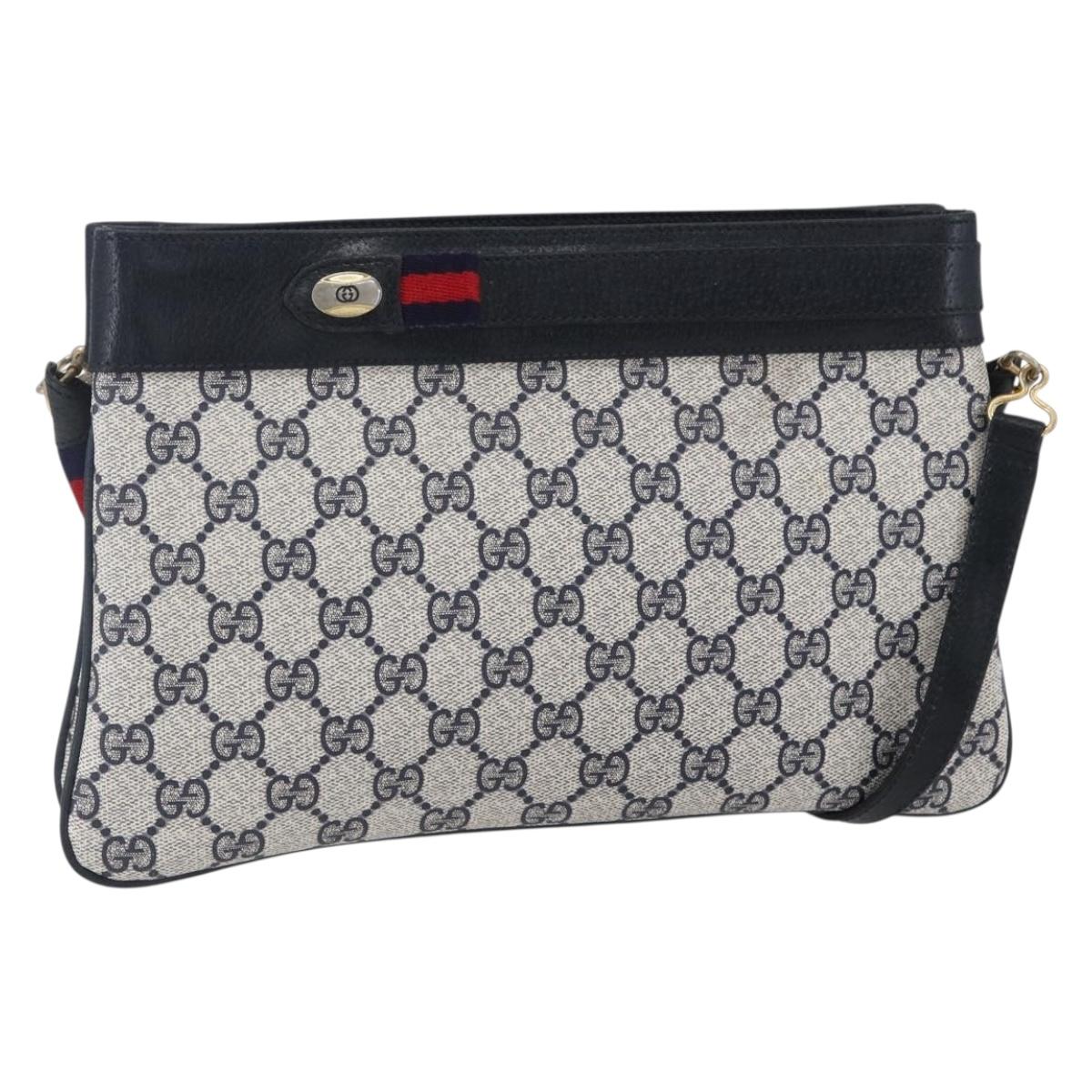 GUCCI GG Supreme Sherry Line Shoulder Bag PVC Navy Gold 904 02 035 Auth 150843