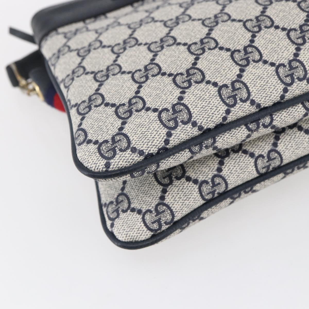 GUCCI GG Supreme Sherry Line Shoulder Bag PVC Navy Gold 904 02 035 Auth 150843