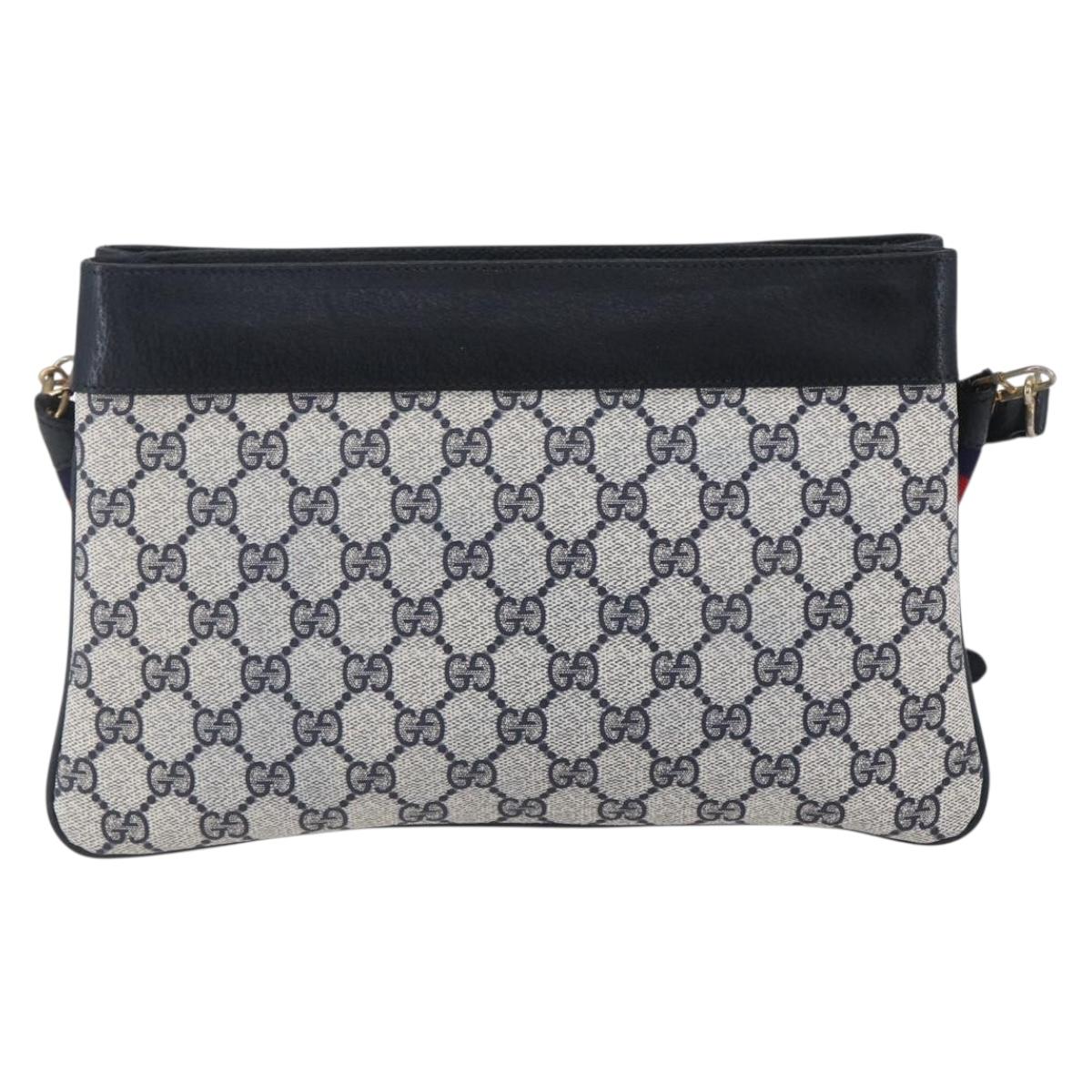 GUCCI GG Supreme Sherry Line Shoulder Bag PVC Navy Gold 904 02 035 Auth 150843