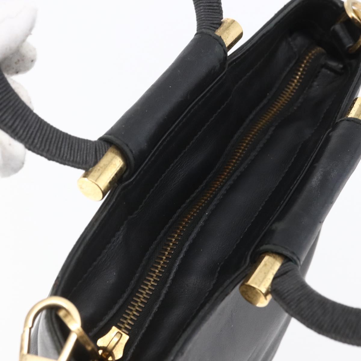 CELINE Hand Bag Leather 2way Black Gold Auth 150847