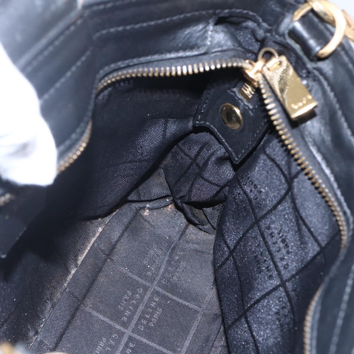 CELINE Hand Bag Leather 2way Black Gold Auth 150847