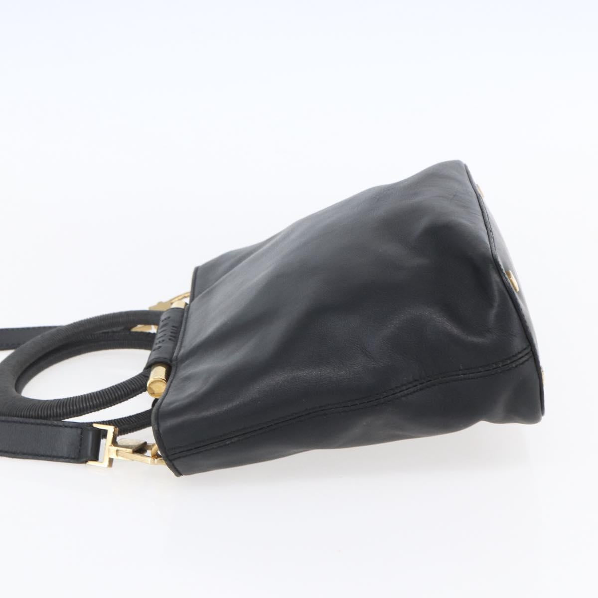 CELINE Hand Bag Leather 2way Black Gold Auth 150847