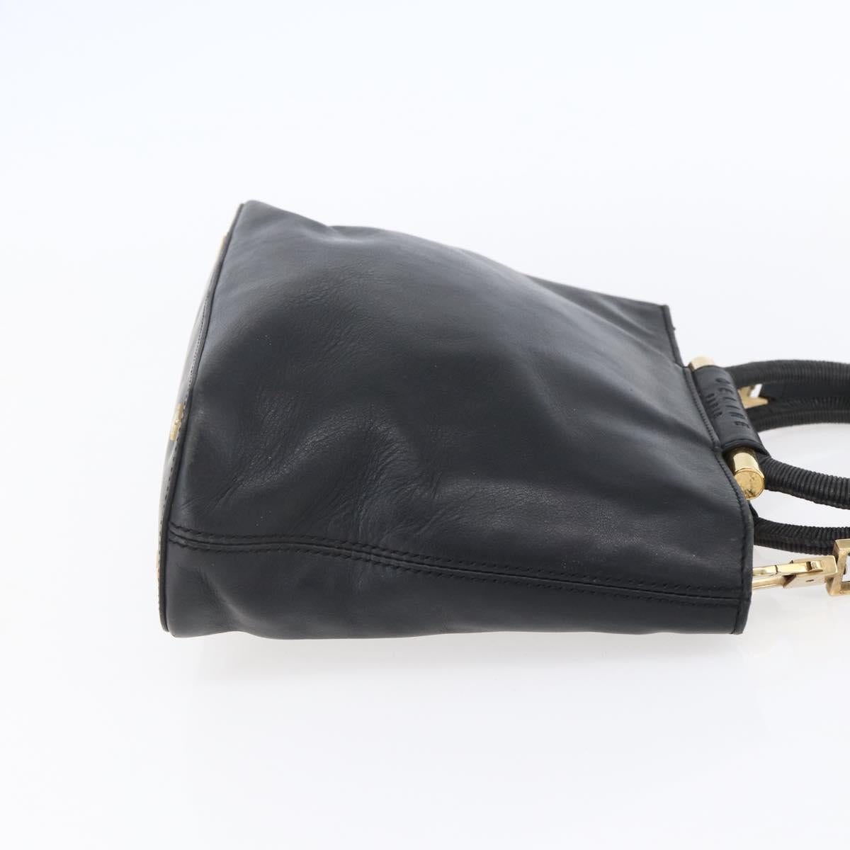 CELINE Hand Bag Leather 2way Black Gold Auth 150847