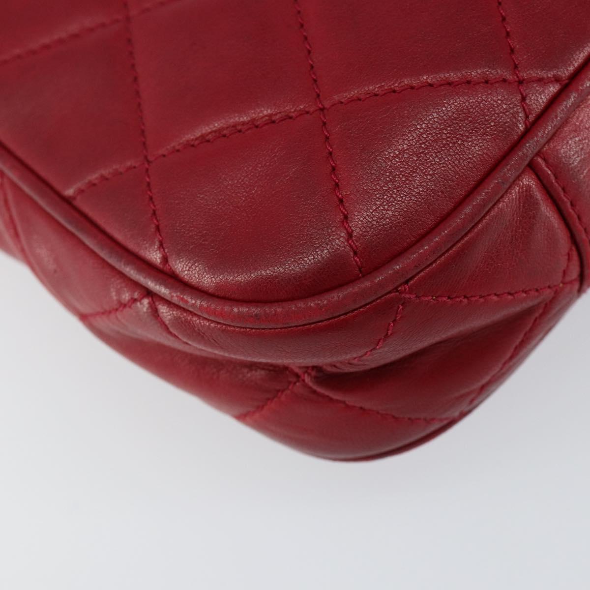 CHANEL Matelasse Chain Hand Bag Lamb Skin Red Gold CC Auth 150849