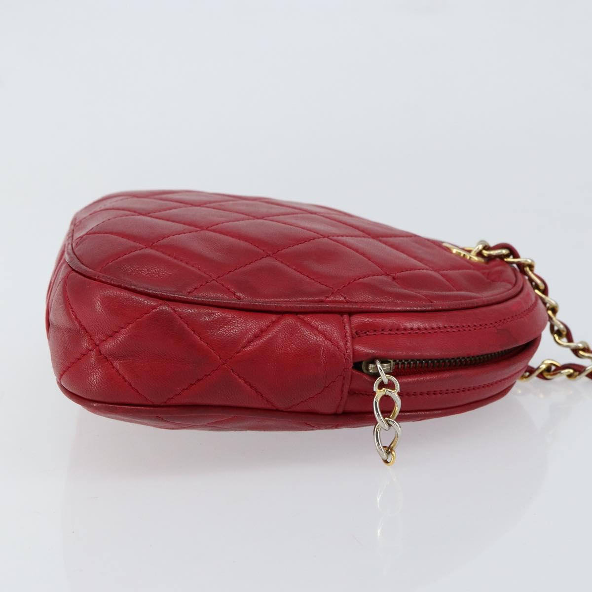 CHANEL Matelasse Chain Hand Bag Lamb Skin Red Gold CC Auth 150849