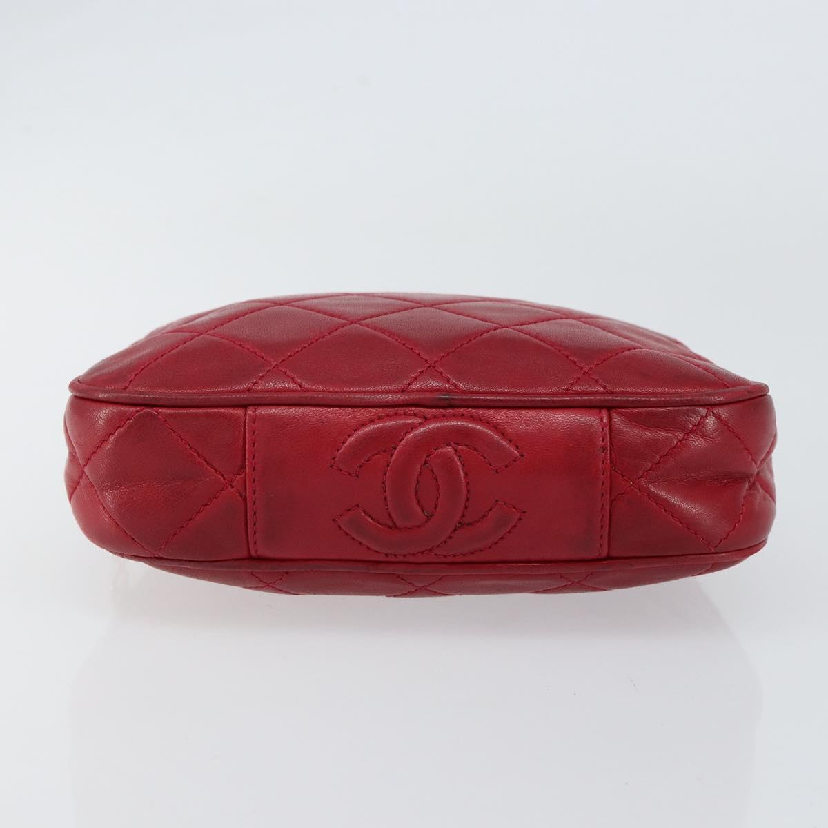 CHANEL Matelasse Chain Hand Bag Lamb Skin Red Gold CC Auth 150849