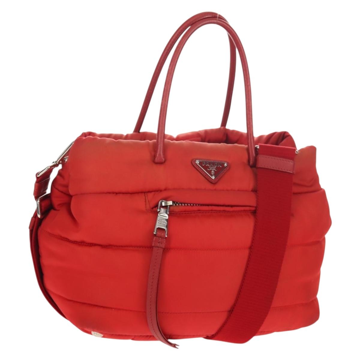 PRADA Hand Bag Nylon 2way Red Silver Auth 150850