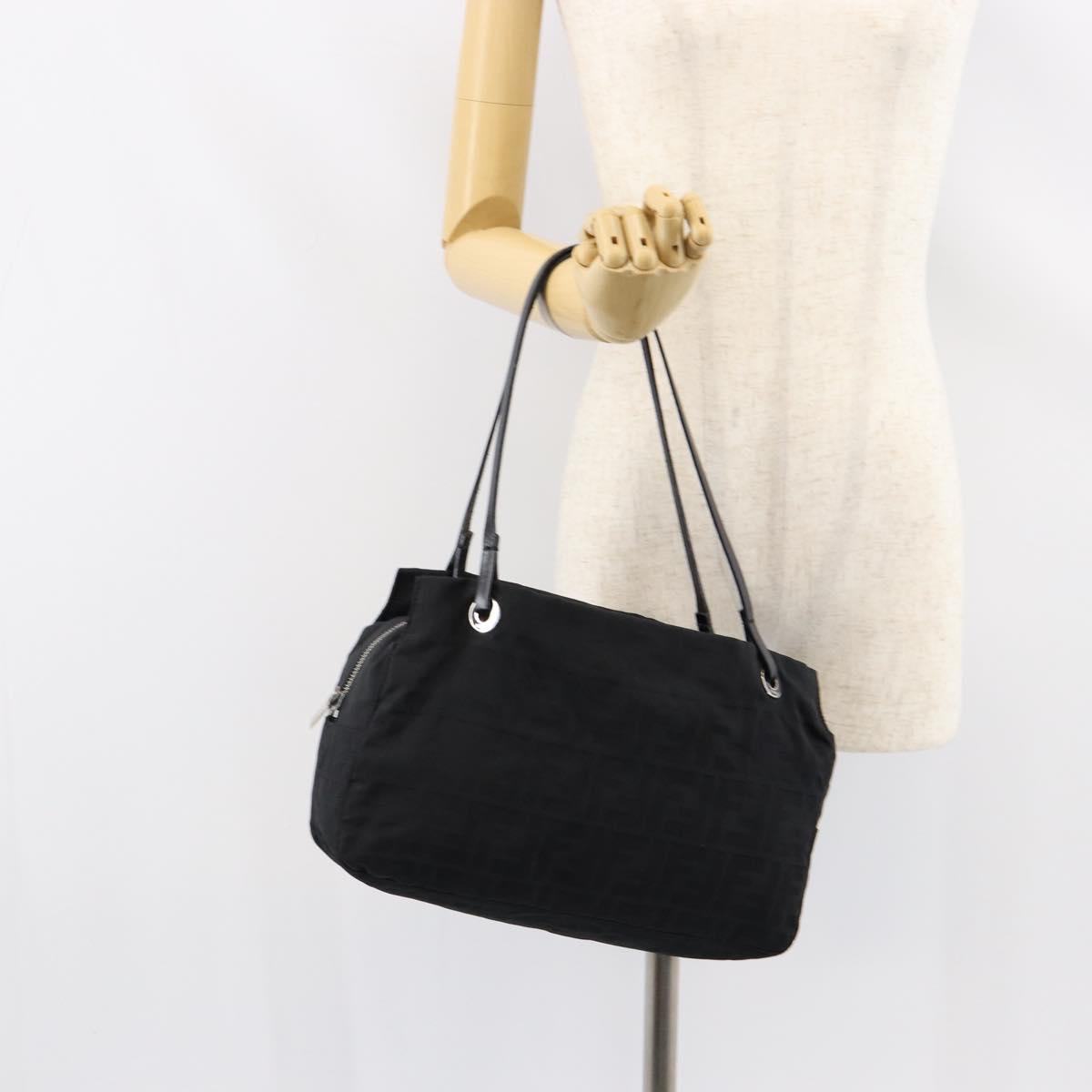 FENDI Zucca Canvas Tote Bag Black Brown Auth 150868