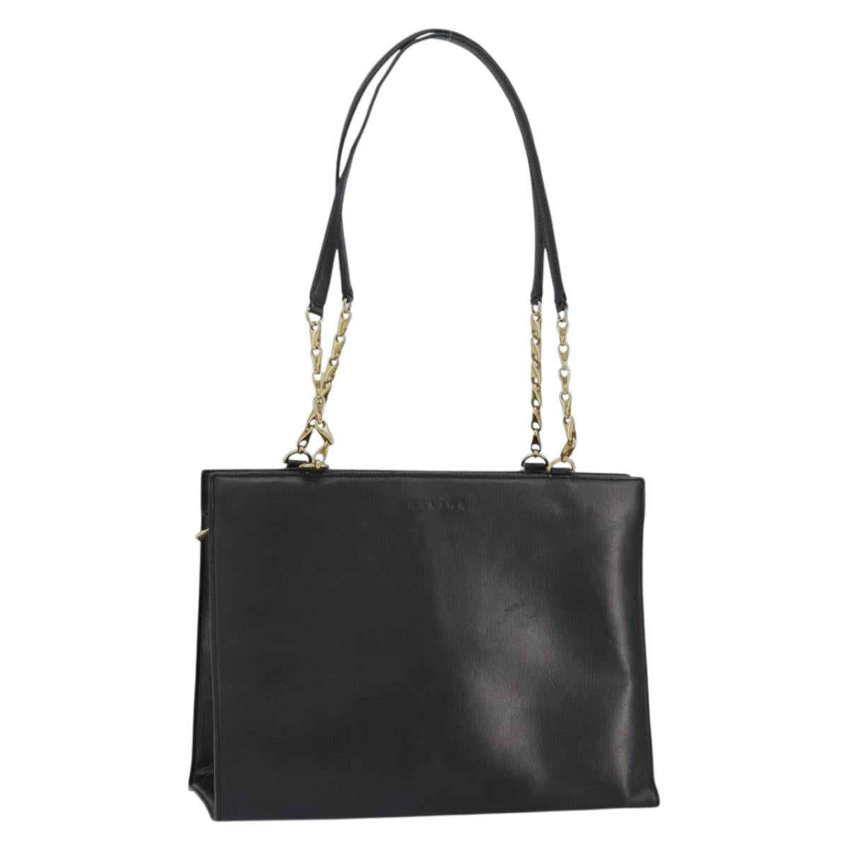 CELINE Macadam Canvas Tote Bag Leather Black Gold Auth 150870