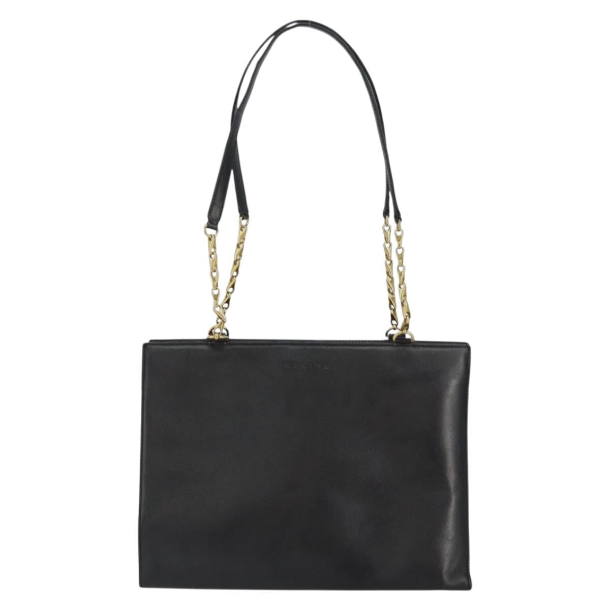 CELINE Macadam Canvas Tote Bag Leather Black Gold Auth 150870