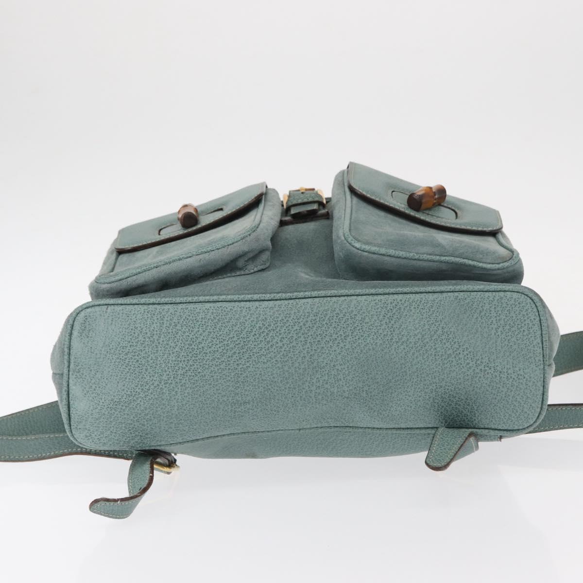 GUCCI Bamboo Backpack Suede Turquoise Blue Gold 003 2058 0016 Auth 150871