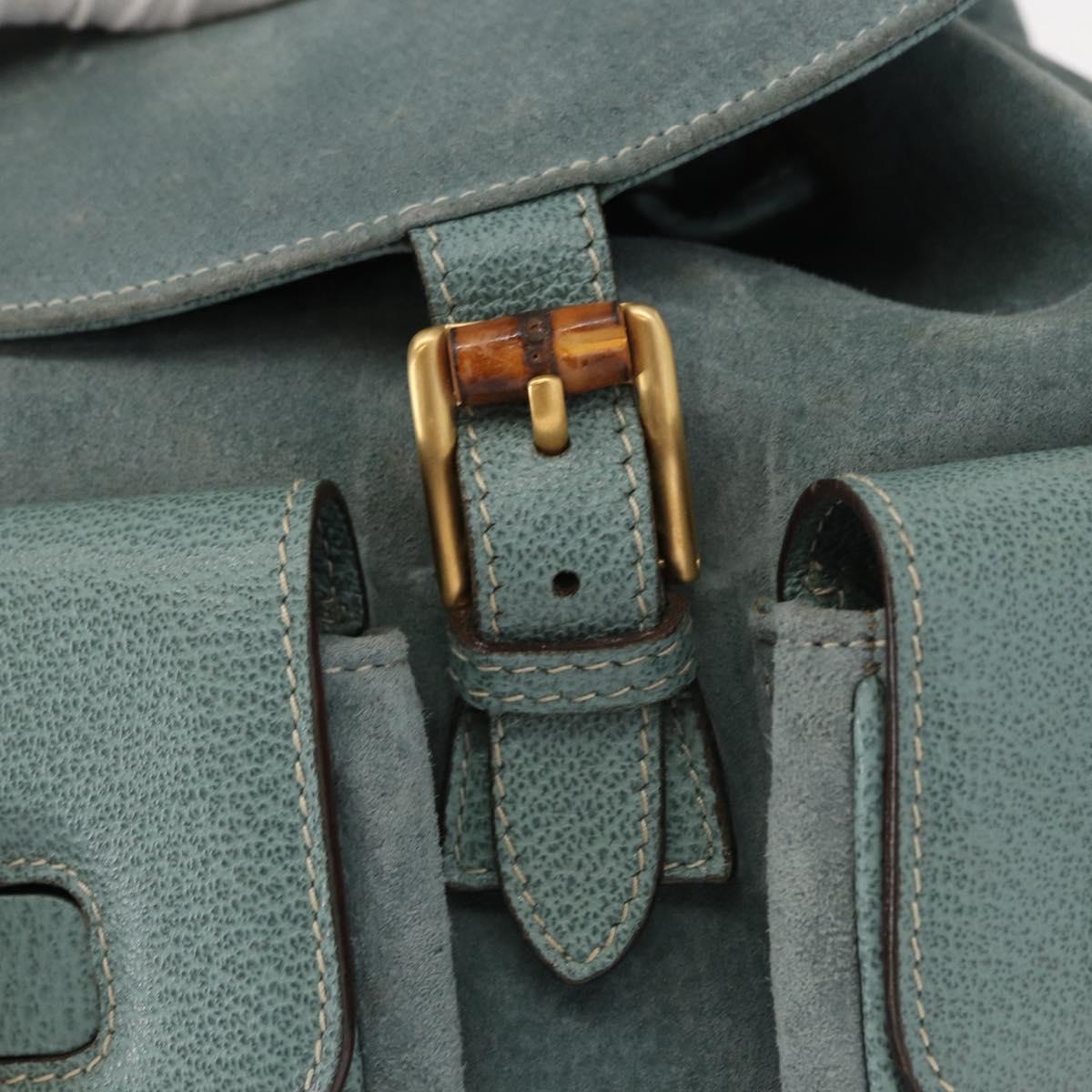 GUCCI Bamboo Backpack Suede Turquoise Blue Gold 003 2058 0016 Auth 150871