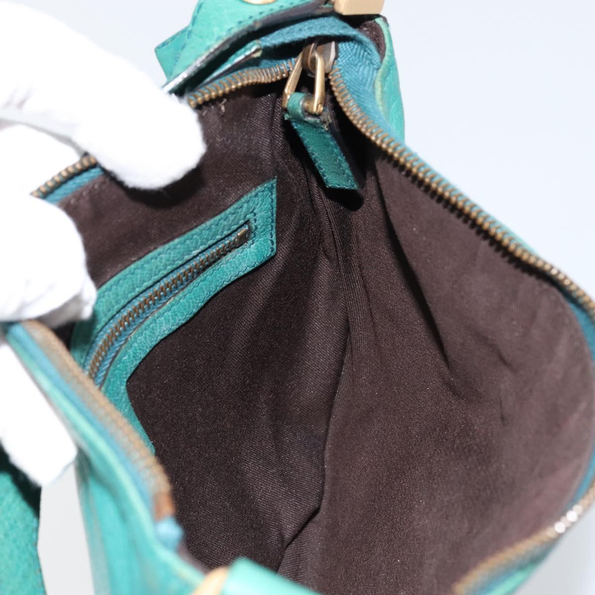 GUCCI Interlocking Shoulder Bag Leather Green Gold 121552 Auth 150873