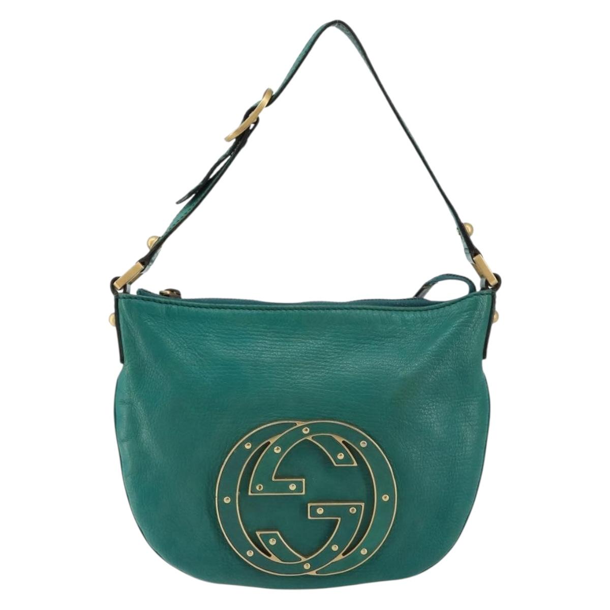 GUCCI Interlocking Shoulder Bag Leather Green Gold 121552 Auth 150873