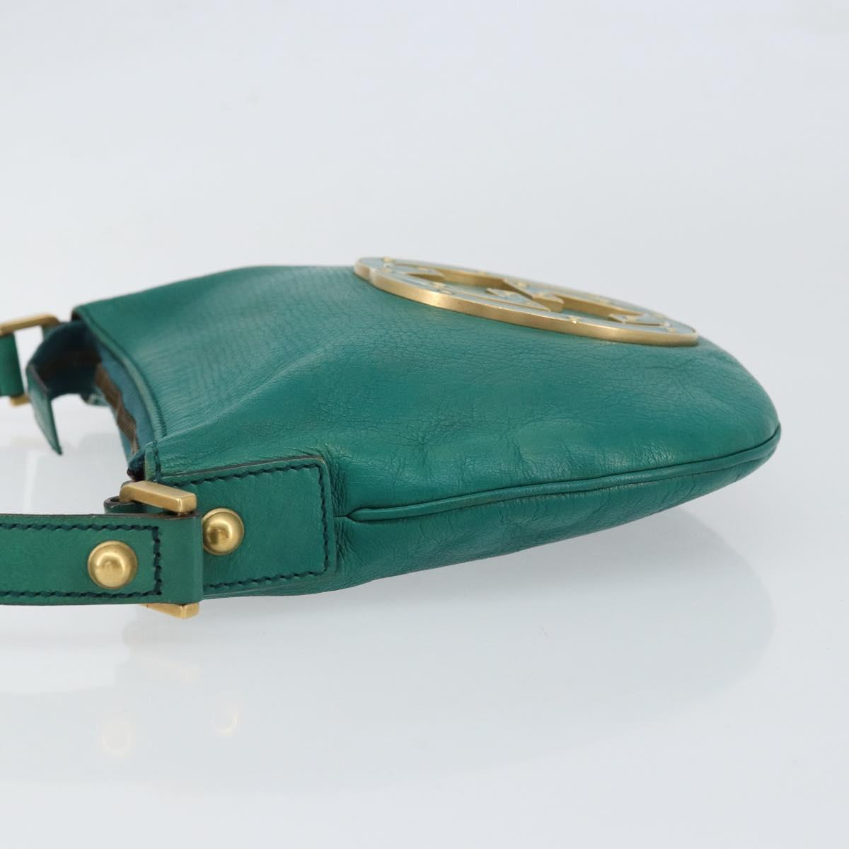 GUCCI Interlocking Shoulder Bag Leather Green Gold 121552 Auth 150873