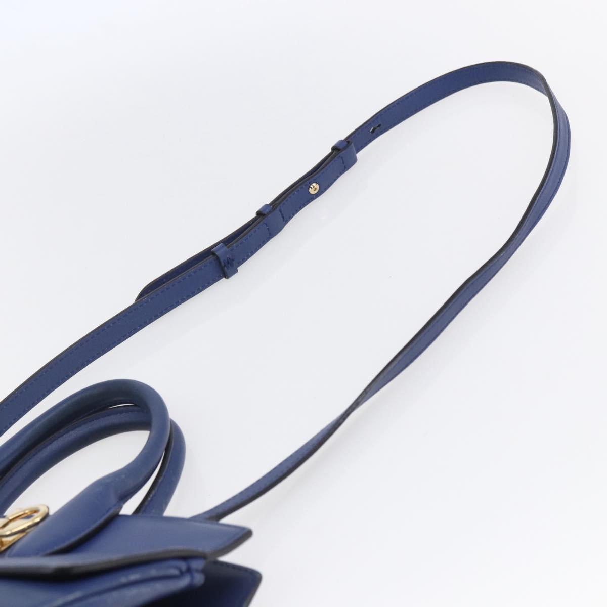 Salvatore Ferragamo Gancini Hand Bag Leather 2way Blue Gold Auth 150875