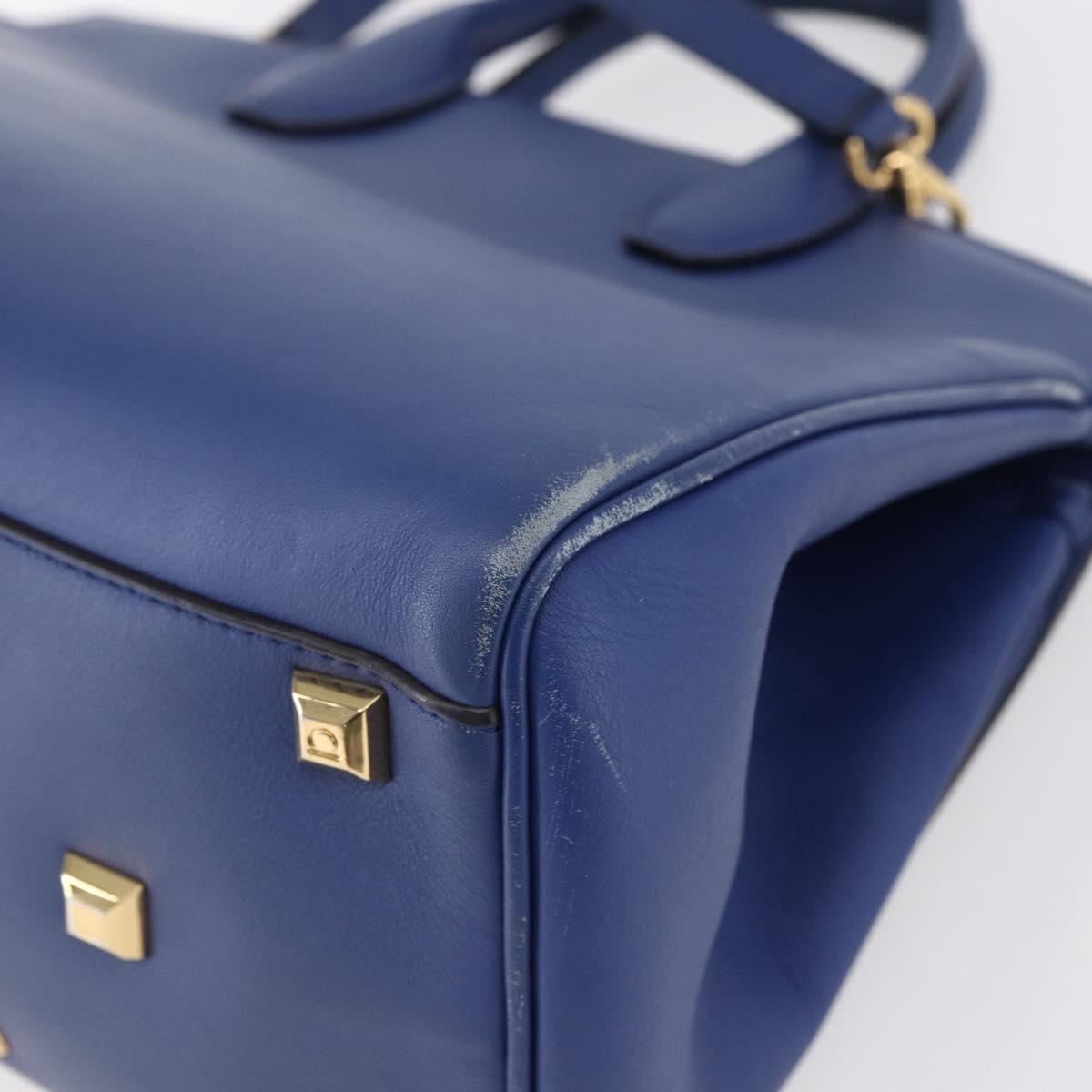 Salvatore Ferragamo Gancini Hand Bag Leather 2way Blue Gold Auth 150875
