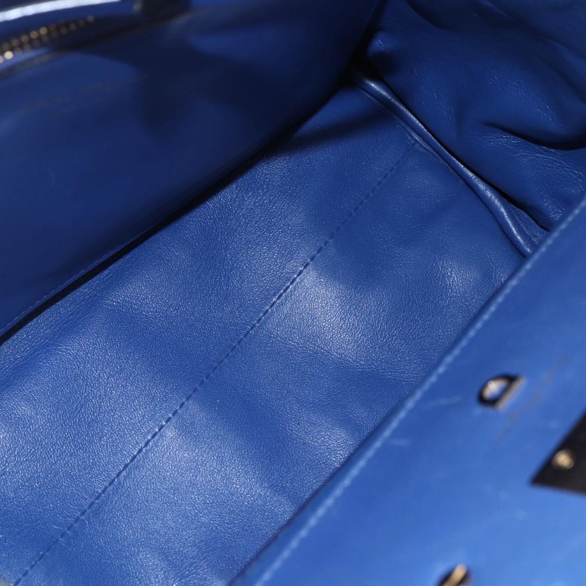 Salvatore Ferragamo Gancini Hand Bag Leather 2way Blue Gold Auth 150875