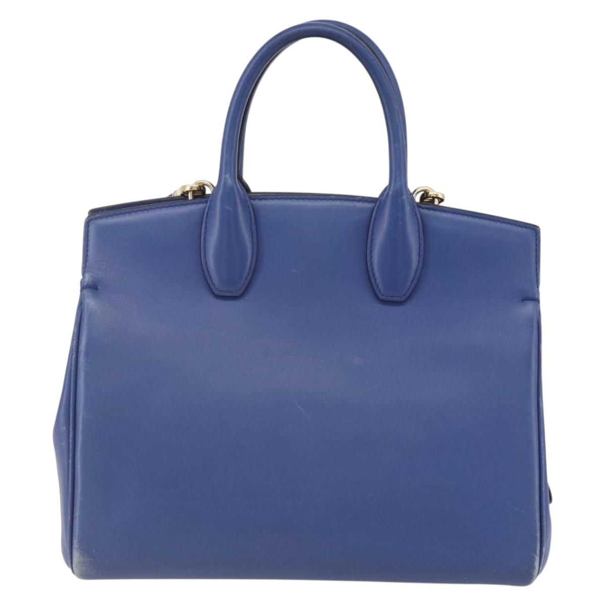 Salvatore Ferragamo Gancini Hand Bag Leather 2way Blue Gold Auth 150875